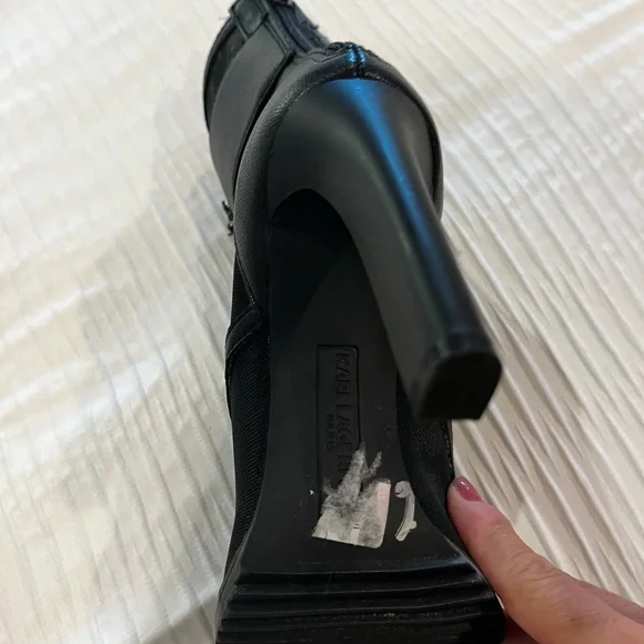 Women’s Karl Lagerfeld Black Sheer Jeweled Zipper Ankle Boots Size 6 - Picture 8 of 13